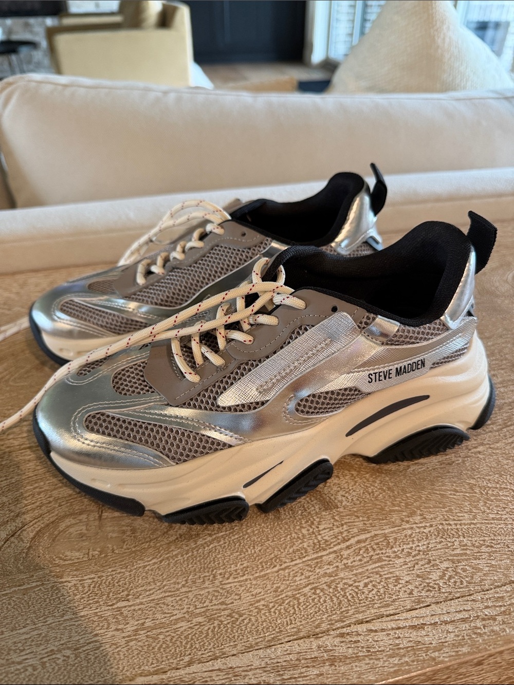 Steve Madden Silver and Black Women's Chunky Sneaker